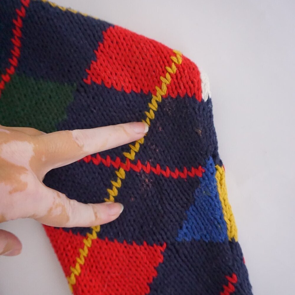 Field Gear Navy Multicolor Argyle Knit Preppy Cotton Blend Collegiate Sweater M - Picture 10 of 11